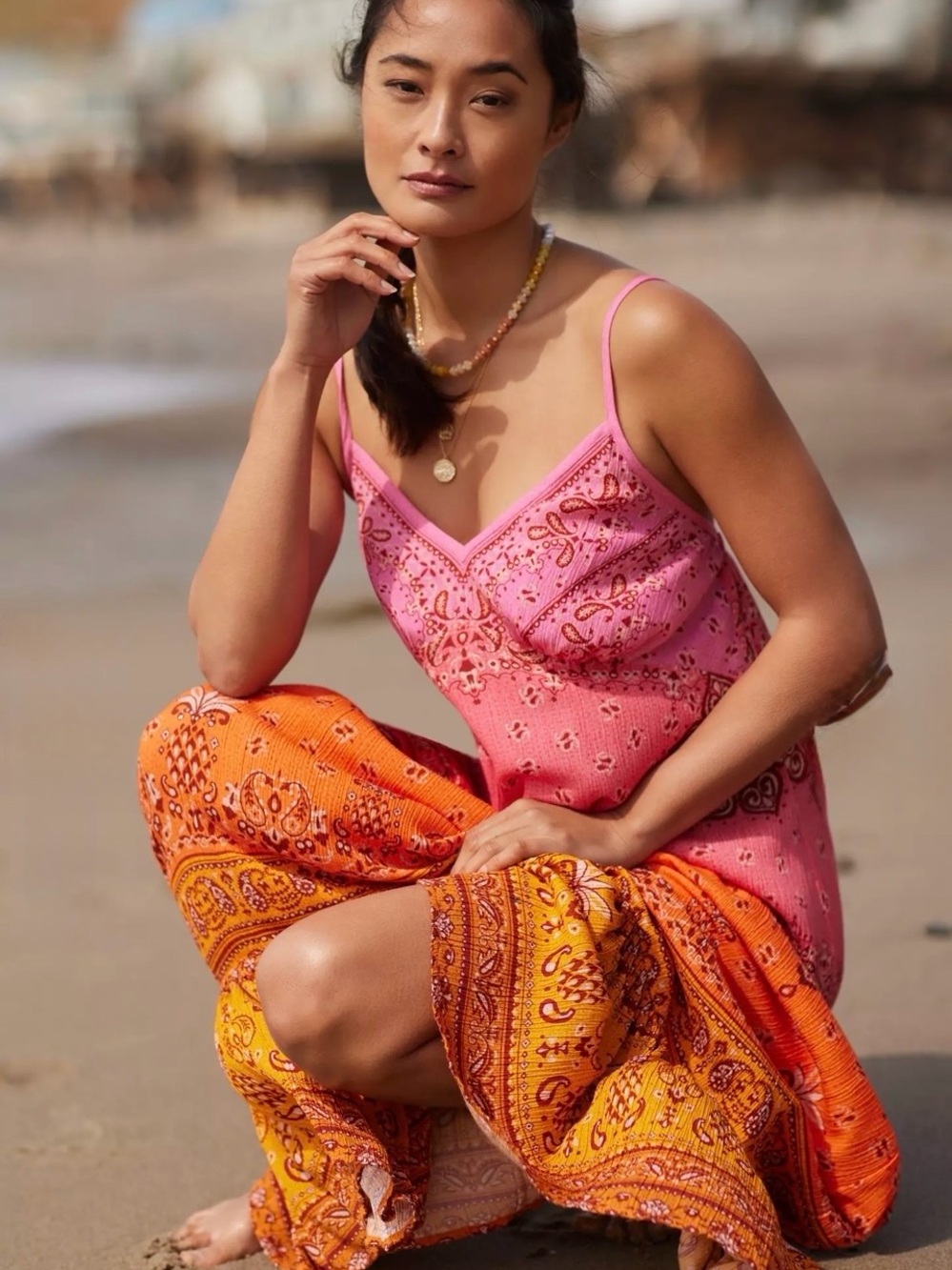New Farm Rio Anthropologie Maxi Dress Pink Paisley Ombré S $210 Cover Up